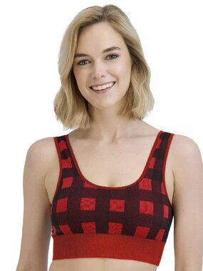 SO Bra Ribbed Seamless Bralette SO51-027 Buffalo Plaid XL NWT